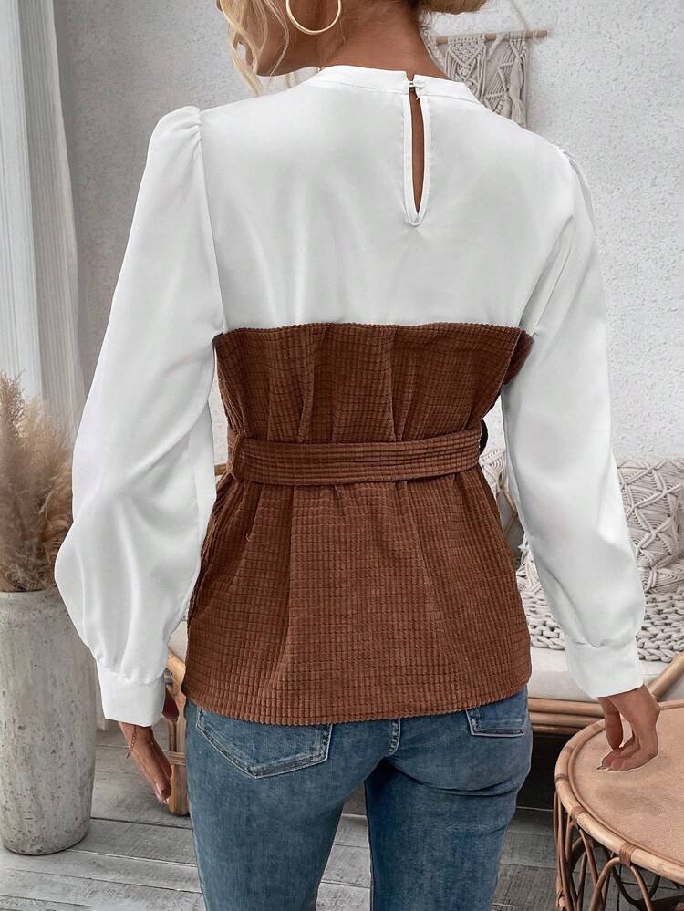 Women'S Puff Sleeve Patchwork Fabric Shirt