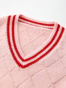 Em bé Cô gái Khối màu Dệt kim Áo vest Với Edging - Hồng - Xem 3