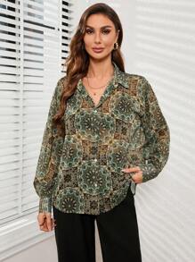 Aveloria Modichic Women's Vintage Allover Printed Shirt For Autumn - Multicolor - View 6