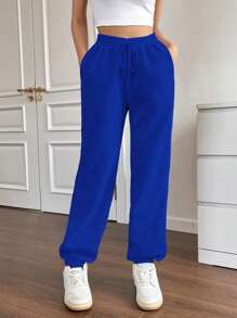 SHEIN Unity Của phụ nữ Dây rút Trở viền Quần Chạy bộ - Xanh đậm - Xem 1