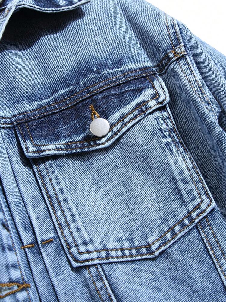 Manfinity Hypemode Lỏng lẻo phù hợp Nam Denim mùa giặt Tay áo dài Áo khoác denim - Rửa nhẹ - Xem 8