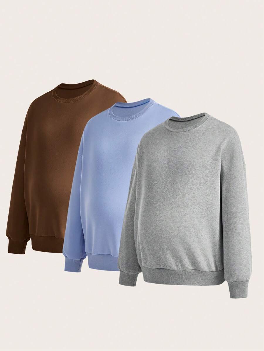 SHEIN Maternity Solid Color Fleece Sweatshirt (3pcs Set), For Winter - Multicolor - View 1