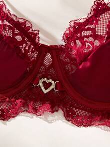 SHEIN Conjunto De Lencería Sexy De Encaje Para Mujer: Sujetador Y Bragas - Burdeos - Ver 5