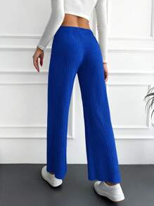 RueChic Solid Knot Waist Straight Leg Pants - Blue - View 2