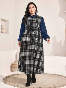 Mulvari 大尺碼女千鳥格襯衫連身裙 - 藏蓝色 - 查看 4