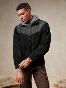 In My Nature Men Zip Up Outdoor Fleece Jacket - Black - View 7