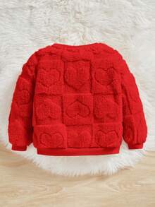 SHEIN Đứa bé gái Dễ thương Hình trái tim Dày lên Lông cừu Vòng cổ Áo nỉ - Đỏ - Xem 2