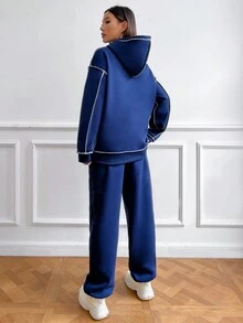 SHEIN Unity Personalized Edged Exposed Letter Print Two-Piece Set - Navy Blue - View 2