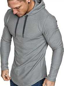 Manfinity Homme Men Solid Drawstring Hooded Tee - Dark Grey - View 3