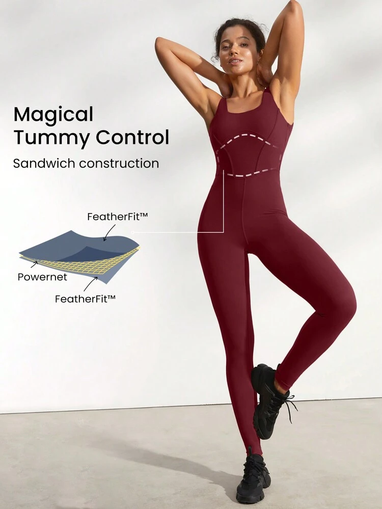 24" FeatherFit™ Tummy Control Open Back Gym Yoga Pilates Sports Jumpsuit Bodysuit Summer Elegant For Woman