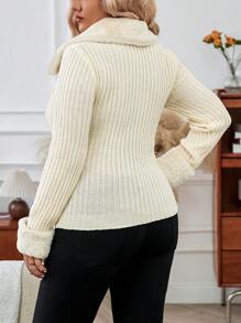 Calvaya Kích thước lớn Của phụ nữ Dây kéo Cổ áo cao Một nửa thân trước Áo len - Màu be - Xem 2