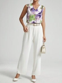 EMERY ROSE Blusa Sin Mangas Con Cuello En V Y Estampado Floral - Morado - Ver 5