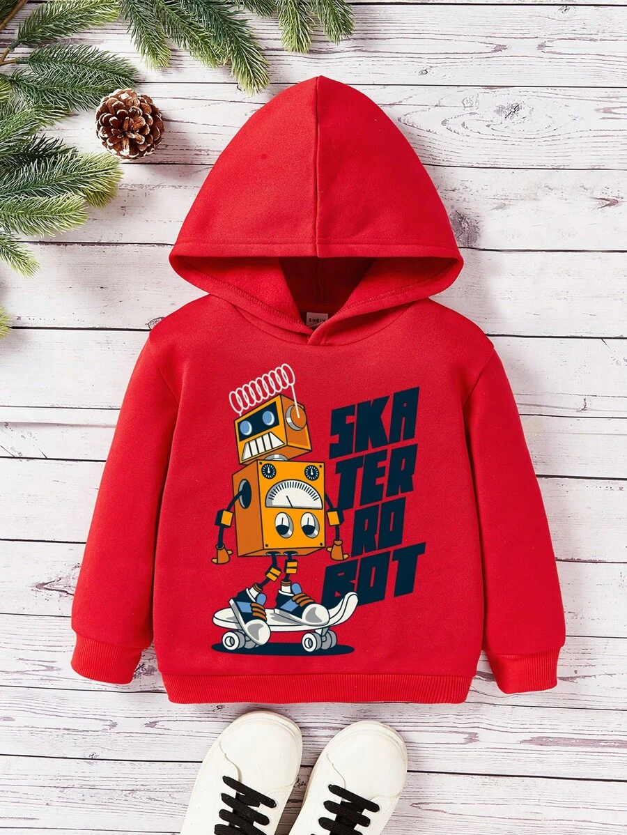 Con trai Giải trí Mô hình Cartoon Áo nỉ có mũ Thích hợp Đối với Mùa thu Và Mùa Đông - Đỏ - Xem 1