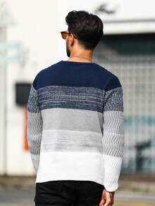 Manfinity Homme Men's Color Block Round Neck Sweater - Multicolor - View 2