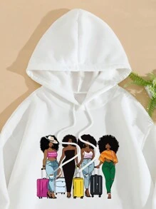 INAWLY Women's Hoodie With Portrait Pattern - White - View 4