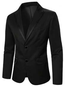 Manfinity Homme Men's Solid Color Notched Lapel Suit Set - Black - View 4