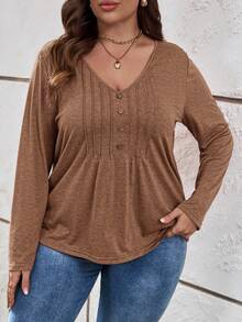 SHEIN LUNE 大尺碼女款 V 領長袖 T 卹