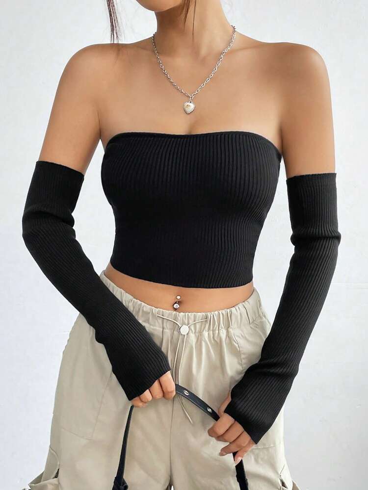 Women's Off Shoulder Cropped Knit Top Fall Cloth For Women