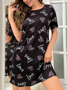 Vestido De Pijama De Manga Corta Con Estampado Sencillo Para Mujer - Multicolor - Ver 6