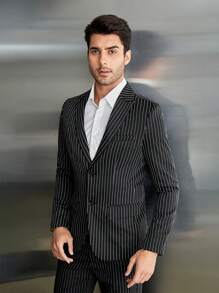 Manfinity VCAY Men's Woven Casual Blazer, For Fall Winter - Black and White - View 4