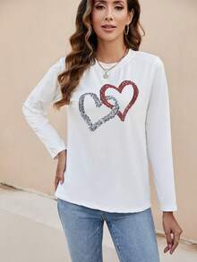 SHEIN LUNE 女性心形印花t恤 - 白色 - 查看 5
