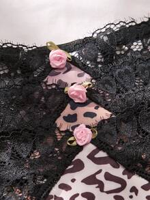 3入組女士豹紋黑色蕾絲丁字褲 - 彩色 - 查看 5