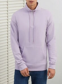 RueChic Men's Solid Color Mandarin Collar Zip Up Fleece Hoodies, Fall & Winter - Mauve Purple - View 3