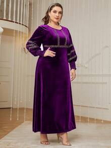 Al Najma Kích thước lớn Ren Nối Đầm - Màu đỏ tím - Xem 3