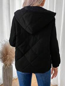 EMERY ROSE Abrigo acolchado con capucha unicolor para mujer en invierno - Negro - Ver 2