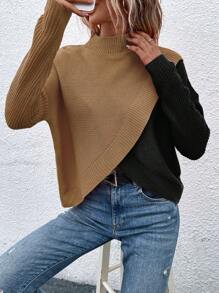 SHEIN Essnce 兩色小高領落肩裹身毛衣 - 彩色 - 查看 1