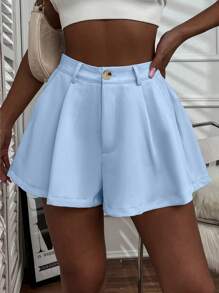 SHEIN LUNE Women's Shorts With Pockets - Baby Blue - View 3