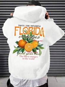 Manfinity RebelGame 寬鬆版型男士橙色印花連帽衫 - 白色 - 查看 2