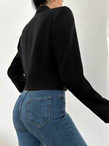 EURMUSE 女性雙排扣短款西裝外套 - 黑色 - 查看 2