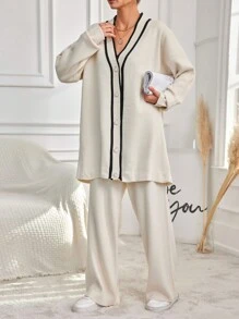 EURMUSE Women'S Button Front Knit Cardigan And Pants Set - White - View 4