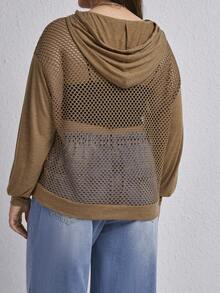 SHEIN EZwear Áo nỉ dáng rộng vai rớt có dây rút - Màu Khaki - Xem 2