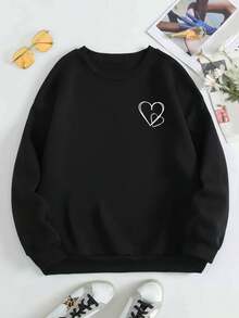 SHEIN LUNE Của phụ nữ Love In Khẩu hiệu Lông cừu Áo nỉ - màu đen - Xem 2