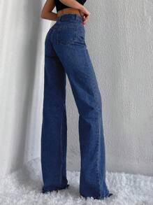 Cottnline High Waist Straight Leg Jeans - Blue - View 4