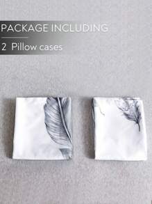 2pcs White Feather Printed Polyester Pillowcases