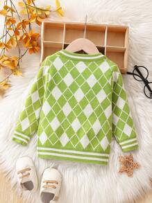 Baby Boys' Diamond Button Cardigan - Green - View 2