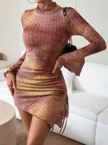 SHEIN Privé Women's Stand Neck Asymmetrical Knit Sweater Dress - Multicolor - View 1