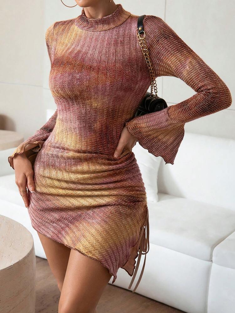 Women's Stand Neck Asymmetrical Knit Sweater Dress