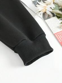 SHEIN LUNE Của phụ nữ Love In Khẩu hiệu Lông cừu Áo nỉ - màu đen - Xem 5