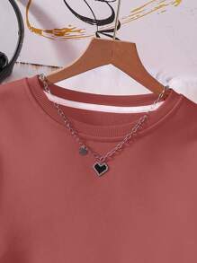 SHEIN EZwear Women's Solid Color Thermal Lined Sweatshirt And Sweatpants Set - Rusty Rose - View 3