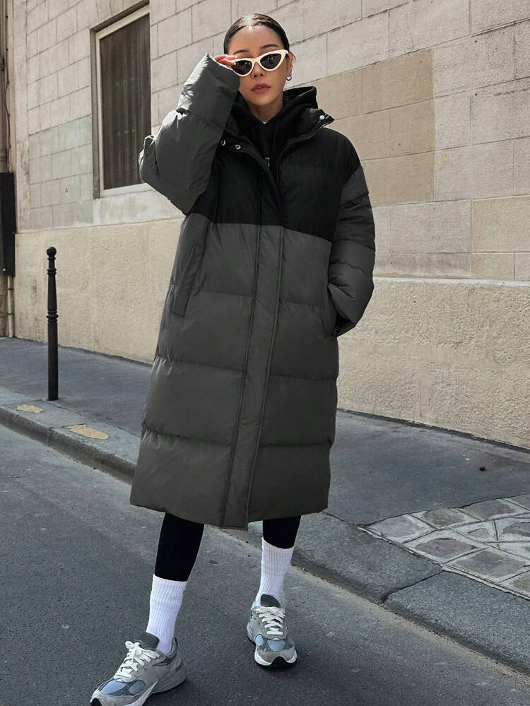Color Block Hooded Padded Coat ,Winter Women Clothes,Winter Coat Women