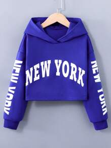 SHEIN Tween Girls' Letter Print Sweatshirt - Blue - View 1