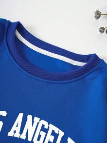 SHEIN EZwear 女款大尺碼字母印花抓絨運動衫 - 寶藍色 - 查看 7
