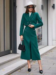 SHEIN Cottnline Short Fitted Faux Button Suit - Green - View 4