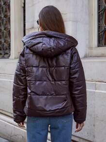 EURMUSE Women'S Zipper Front Hooded Padded Coat - Black - View 2