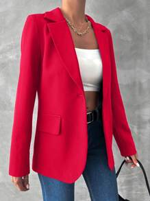 EURMUSE Của phụ nữ Màu thuần Áo vest - Đỏ - Xem 4