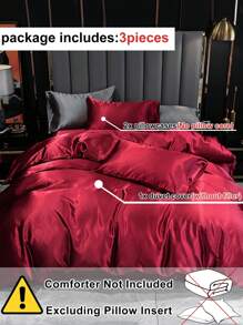3pcs Red Satin Duvet Cover Set Without Filler, Simple Luxury Silky Modern Polyester Bedding Set For All Seasons (1pc Duvet Cover+2pcs Pillowcases)